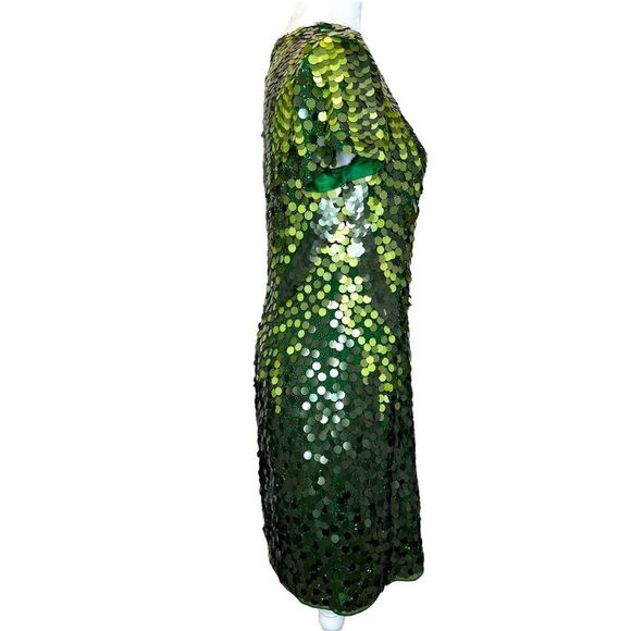 AIDAN MATTOX 100% Silk Sequin Embellished Cocktail Dress Green 4 EUC - Picture 7 of 15